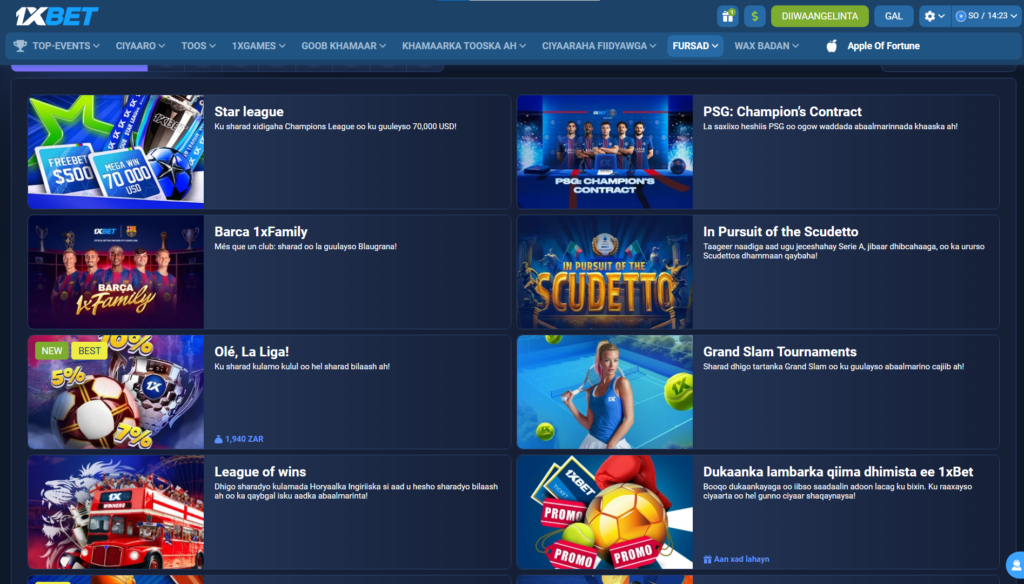 Gunnooyinka iyo xayeysiisyada 1XBet Somalia